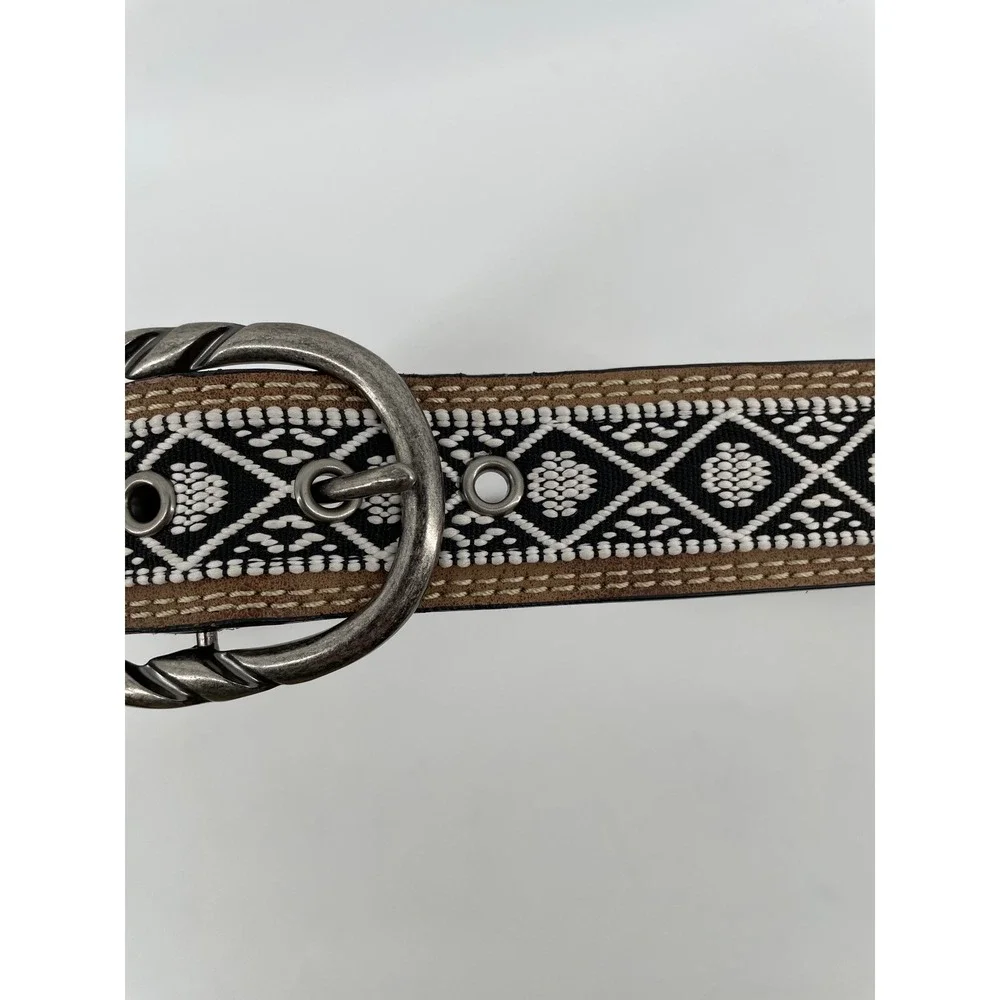 Western Belt Womens Large Leather Tan Brown Artsy Boho Cowgirl Southwestern